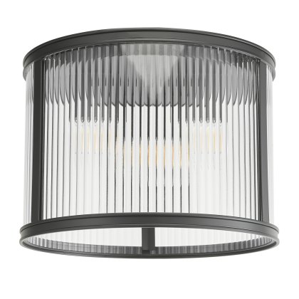 Dar - Bianka 3 Light Flush Matt Black and Ribbed Glass