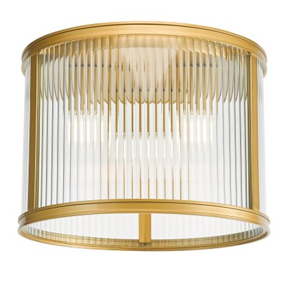 Dar - Bianka 3 Light Flush Bronze and Ribbed Glass