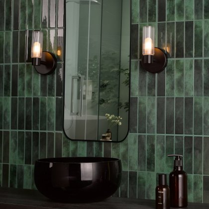 Dar - Bolton Bathroom Wall Light Matt Black and Ribbed Glass IP44