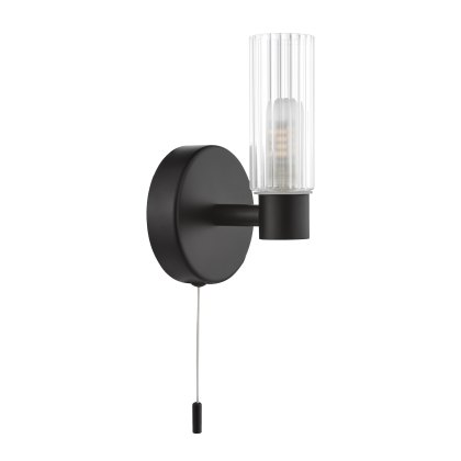 Dar - Bolton Bathroom Wall Light Matt Black and Ribbed Glass IP44