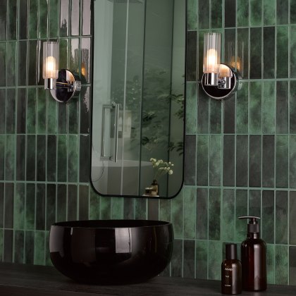 Dar - Bolton Bathroom Wall Light Polished Chrome and Ribbed Glass IP44