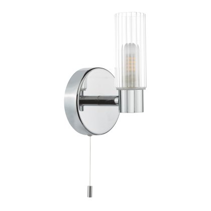 Dar - Bolton Bathroom Wall Light Polished Chrome and Ribbed Glass IP44