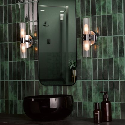 Dar - Bolton 2 Light Bathroom Wall Light Polished Chrome and Ribbed Glass IP44