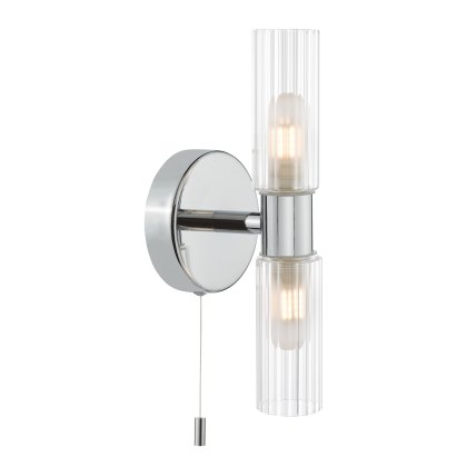 Dar - Bolton 2 Light Bathroom Wall Light Polished Chrome and Ribbed Glass IP44
