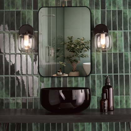 Dar - Edaline Wall Light Matt Black and Glass IP44