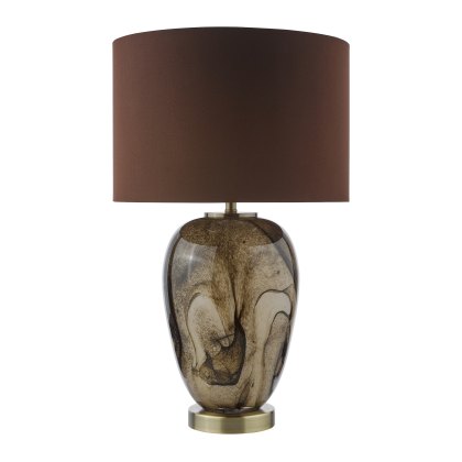 Dar - Egas Table Lamp Brown Marble Effect Glass and Antique Brass With Shade