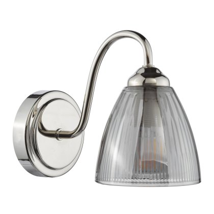 Dar - Glynis Wall Light Polished Nickel and Smoked Ribbed Glass