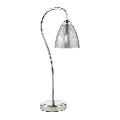 Dar - Glynis Table Lamp Polished Nickel and Smoked Ribbed Glass