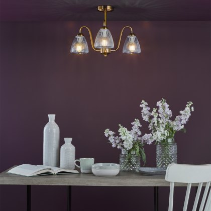 Dar - Glynis 3 Light Semi-Flush Antique Bronze and Ribbed Glass