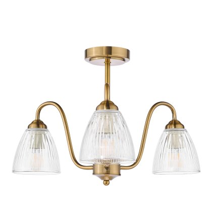 Dar - Glynis 3 Light Semi-Flush Antique Bronze and Ribbed Glass