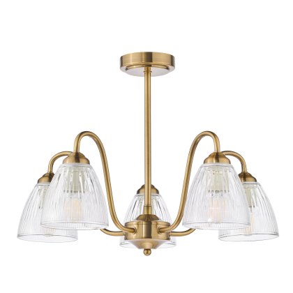 Dar - Glynis 5 Light Semi-Flush Brushed Bronze and Ribbed Glass