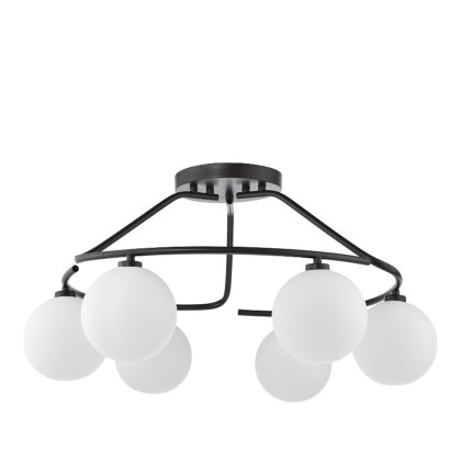 Dar - Luana 6 Light Semi-Flush Matt Black and Opal Glass