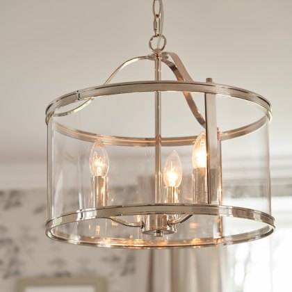 Laura Ashley - Harrington 3lt Pendant Polished Nickel Glass