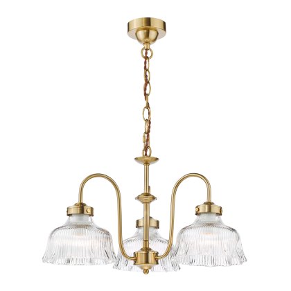 Dar - Maude 3 Light Armed Pendant Natural Brass and Ribbed Glass