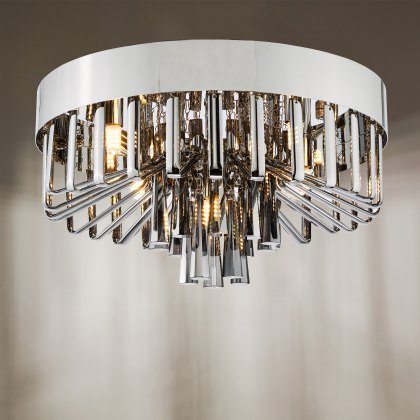 Dar - Olin 5 Light Flush Polished Chrome and Smoked Glass Dar - Olin 5 Light Flush Polished Chrome and Smoked Glass