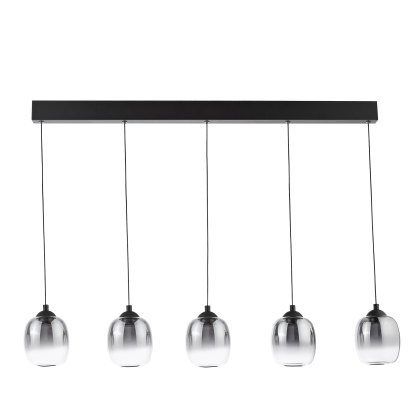 Dar - Ramona 5 Light Bar Pendant Matt Black and Smoked Ombre Glass LED