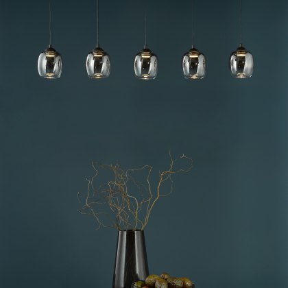 Dar - Ramona 5 Light Bar Pendant Matt Black and Smoked Ombre Glass LED