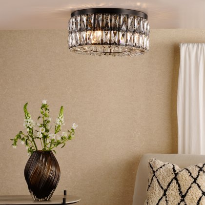 Dar - Relena 4 Light Flush Matt Black and Crystal Dar - Relena 4 Light Flush Matt Black and Crystal