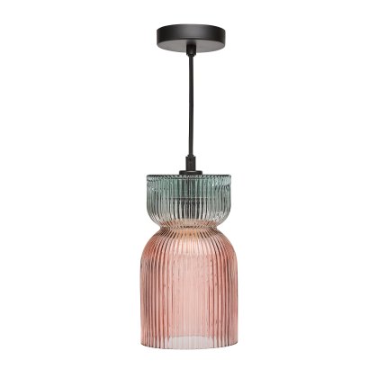 Dar - Rhubarb Pendant Pink and Green Ribbed Glass
