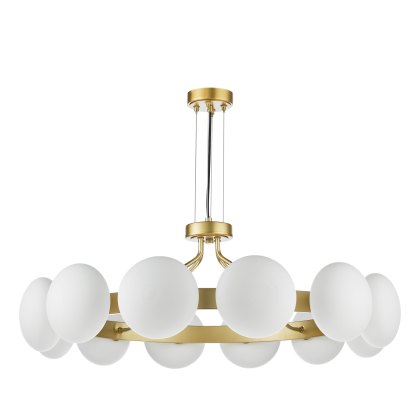 Dar - Tauri 12 Light Pendant Matt Gold and Opal Glass