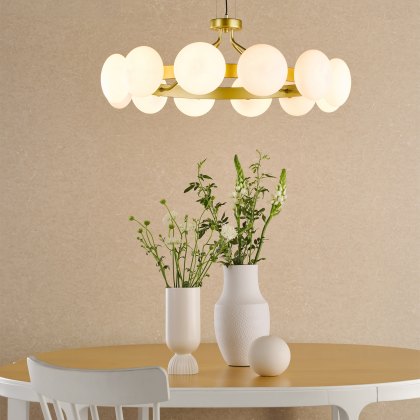 Dar - Tauri 12 Light Pendant Matt Gold and Opal Glass
