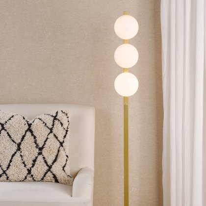 Dar - Tauri 3 Light Floor Lamp Matt Gold and Opal Glass
