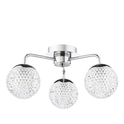 Dar - Teva 3 Light Semi-Flush Polished Chrome and Faceted Acrylic IP44