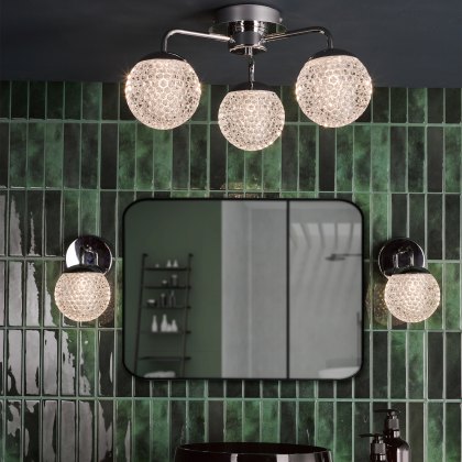 Dar - Teva 3 Light Semi-Flush Polished Chrome and Faceted Acrylic IP44