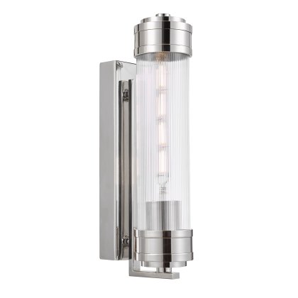 Dar - Tommaso Bathroom Wall Light Polished Nickel and Ribbed Glass IP44
