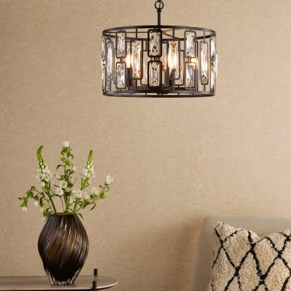 Dar - Zoelle 5 Light Pendant Matt Black and Crystal