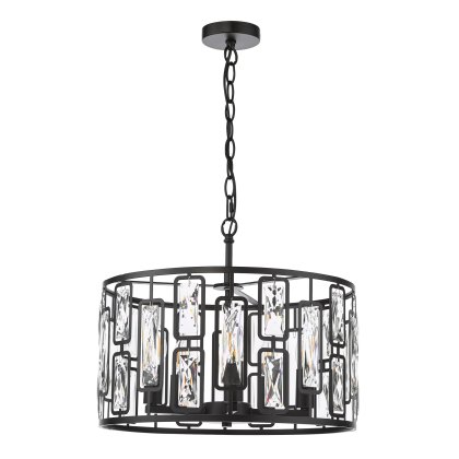 Dar - Zoelle 5 Light Pendant Matt Black and Crystal