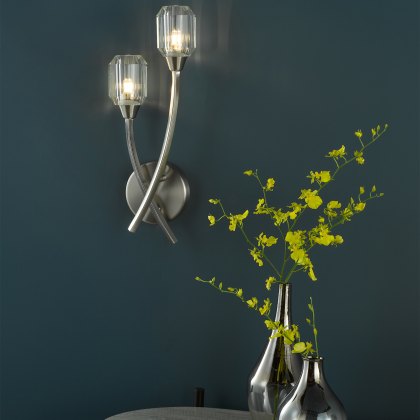 Dar - Zonda 2 Light Wall Light Brushed Nickel and Crystal Dar - Zonda 2 Light Wall Light Brushed Nickel and Crystal