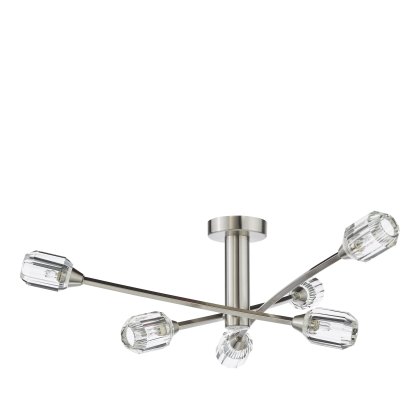 Dar - Zonda 6 Light Semi-Flush Brushed Nickel and Crystal