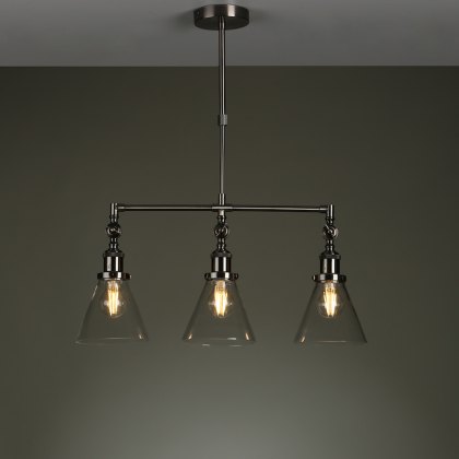 Laura Ashley - Isaac 3lt Bar Pendant Satin Nickel Glass