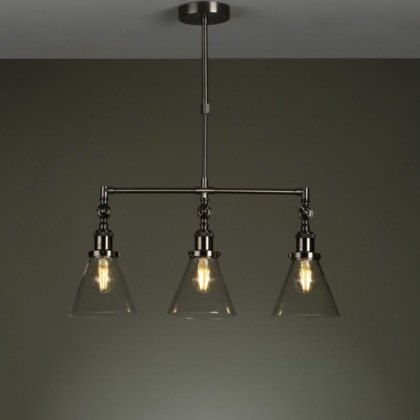 Laura Ashley - Isaac 3lt Bar Pendant Satin Nickel Glass