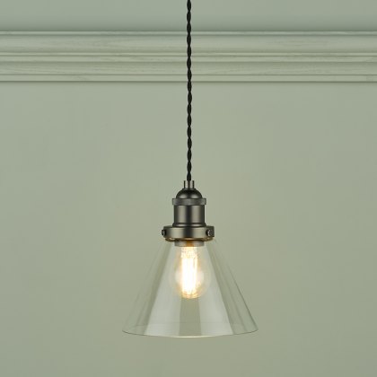 Laura Ashley - Isaac Pendant Industrial Nickel Glass