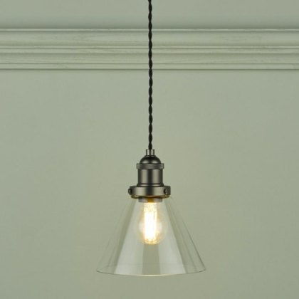 Laura Ashley - Isaac Pendant Industrial Nickel Glass