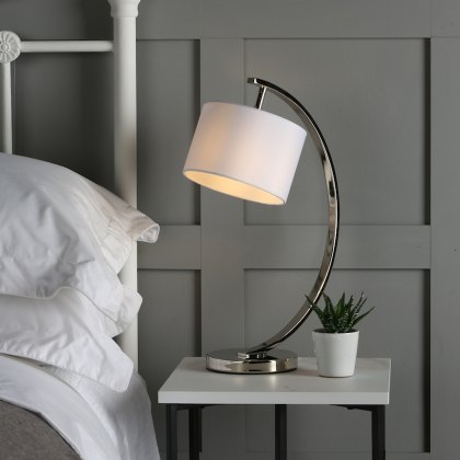 Laura Ashley - Noah Table Lamp Brushed Chrome with White Shade