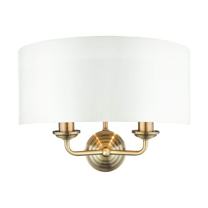 Laura Ashley - Sorrento 2lt Wall Light Antique Brass With Ivory Shade Laura Ashley - Sorrento 2lt Wall Light Antique Brass With Ivory Shade