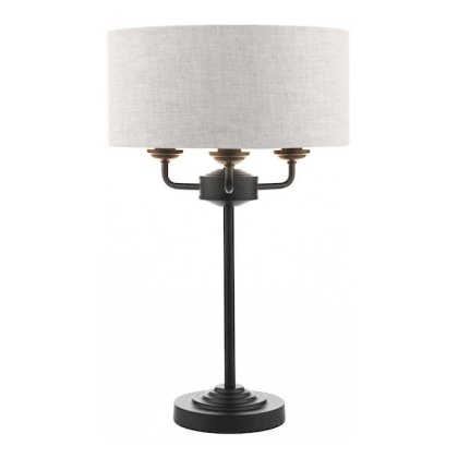 Laura Ashley - Sorrento 3 Light Table Lamp Matt Black and Natural With Shade Laura Ashley - Sorrento 3 Light Table Lamp Matt Black and Natural With Shade