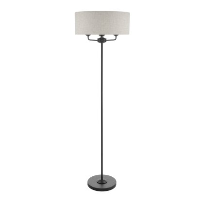 Laura Ashley - Sorrento 3 Light Floor Lamp Matt Black and Natural With Shade