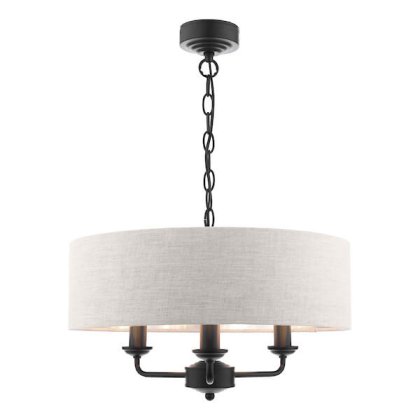 Laura Ashley - Sorrento 3 Light Shadelier Matt Black and Natural With Shade Laura Ashley - Sorrento 3 Light Shadelier Matt Black and Natural With Shade