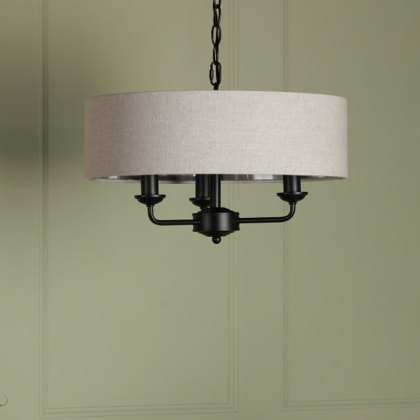 Laura Ashley - Sorrento 3 Light Shadelier Matt Black and Natural With Shade