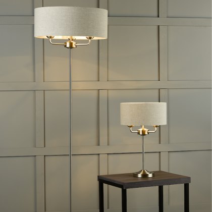 Laura Ashley - Sorrento 3lt Floor Lamp Brushed Chrome With Natural Shade