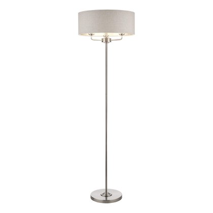 Laura Ashley - Sorrento 3lt Floor Lamp Brushed Chrome With Natural Shade Laura Ashley - Sorrento 3lt Floor Lamp Brushed Chrome With Natural Shade