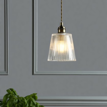 Laura Ashley - Callaghan Pendant (Antique Brass Ribbed Glass)