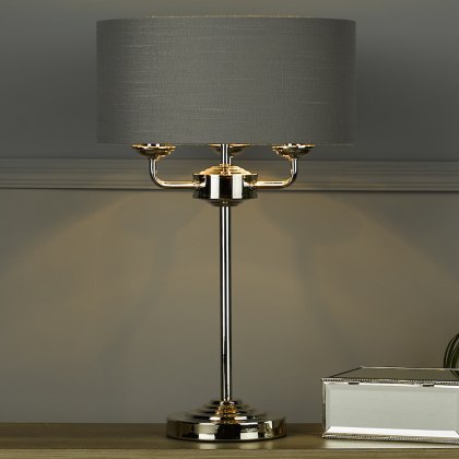 Laura Ashley - Sorrento 3lt Table Lamp Polished Nickel With Charcoal Shade