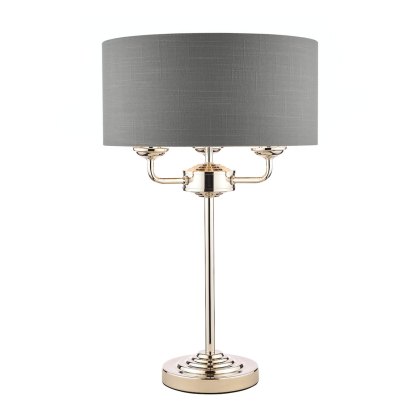 Laura Ashley - Sorrento 3lt Table Lamp Polished Nickel With Charcoal Shade Laura Ashley - Sorrento 3lt Table Lamp Polished Nickel With Charcoal Shade