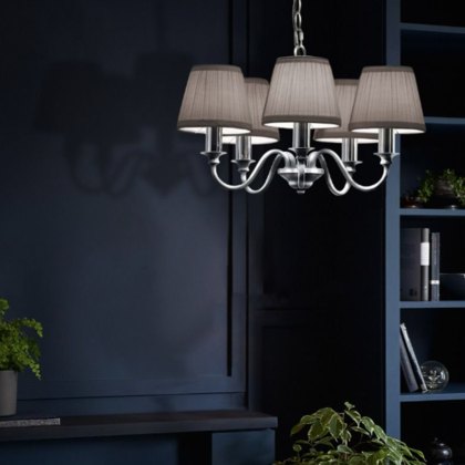 Laura Ashley - Ellis 5 Light Pendant Polished Chrome With Shades