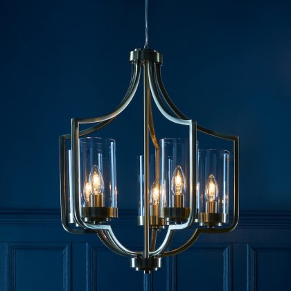 Laura Ashley - Joseph 5 Light Chandelier Antique Brass Glass